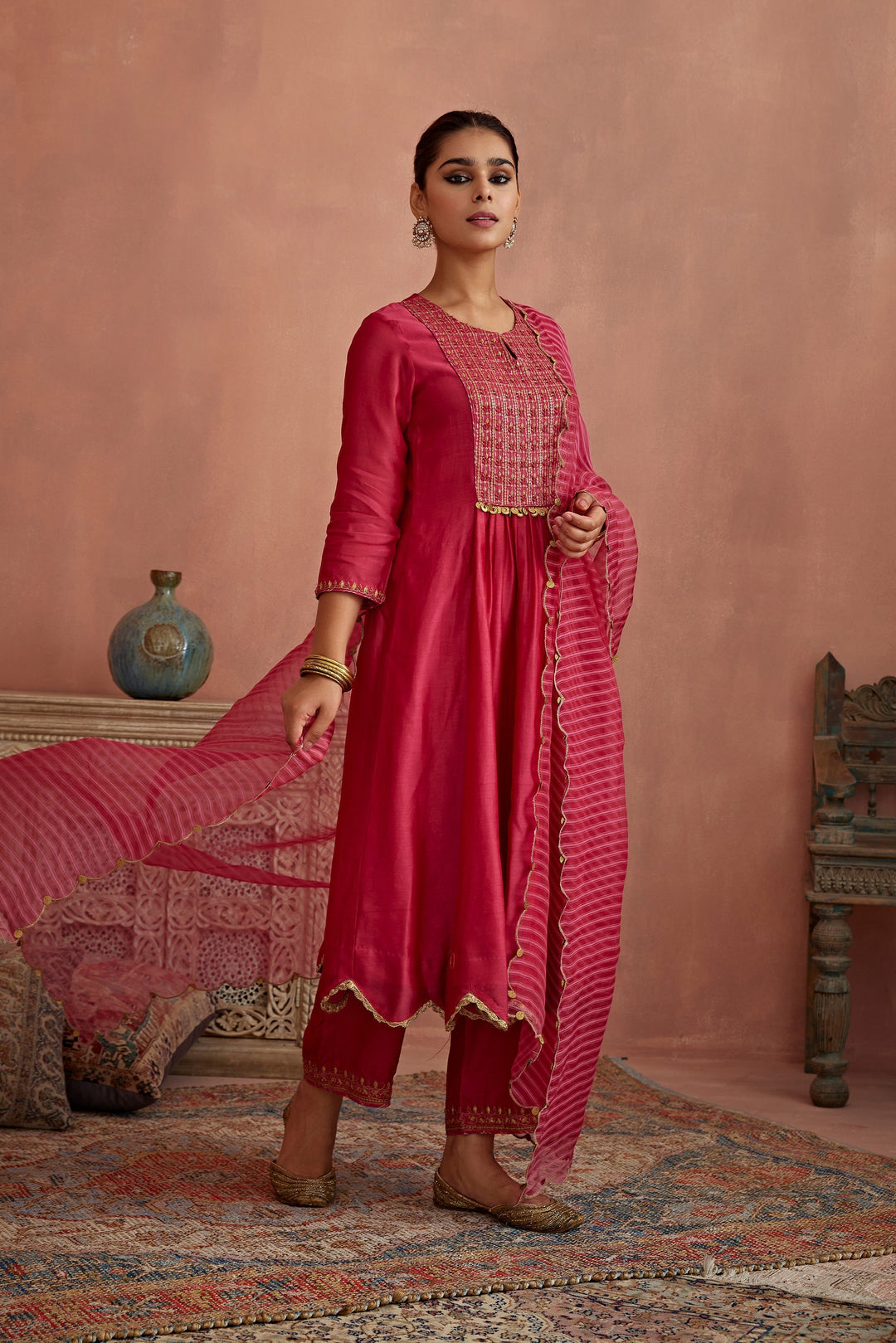 Appealing red Color Embroidery Work Bollywood Suits Set