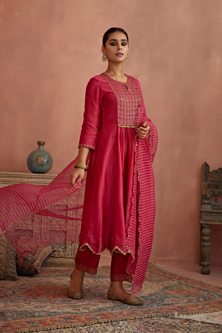 Appealing red Color Embroidery Work Bollywood Suits Set