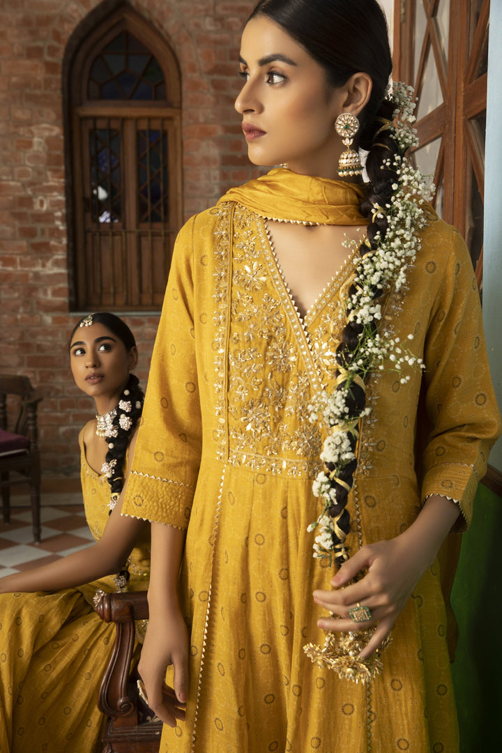 Antic yellow Color Embroidery Work Designer Attractive Kurti N Plzoo