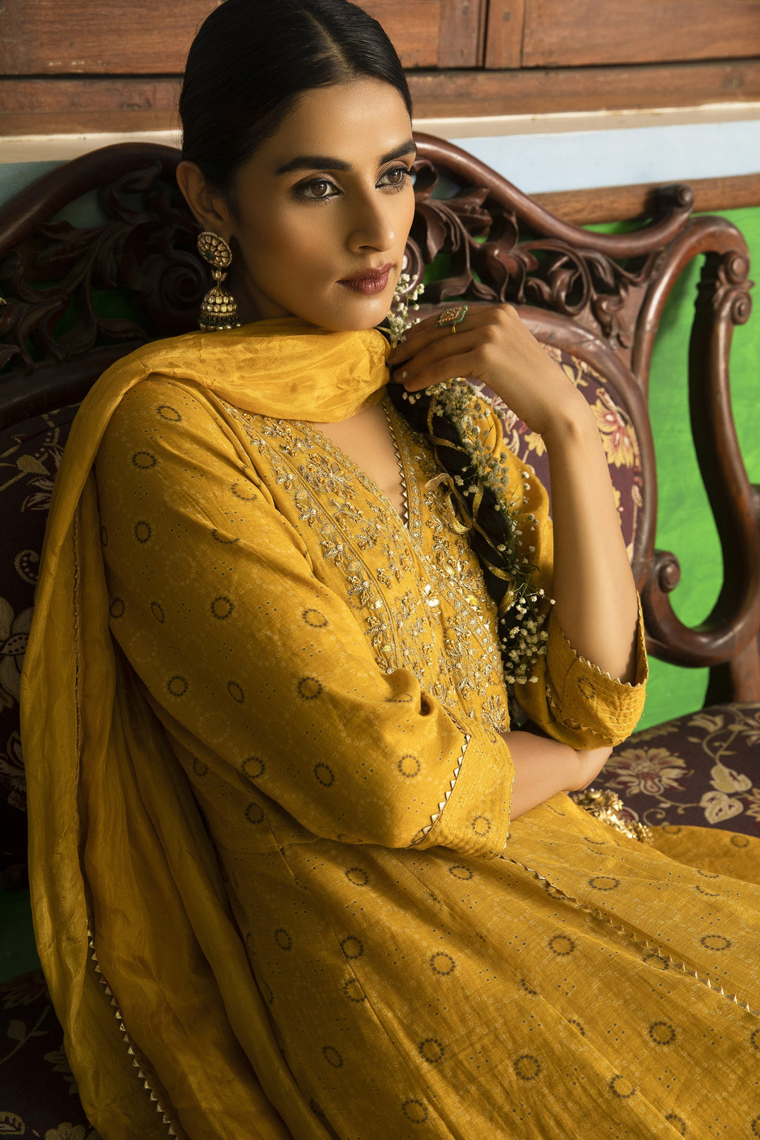 Antic yellow Color Embroidery Work Designer Attractive Kurti N Plzoo