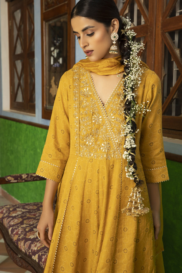 Antic yellow Color Embroidery Work Designer Attractive Kurti N Plzoo
