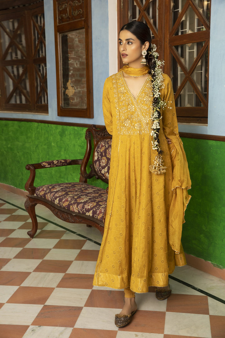 Antic yellow Color Embroidery Work Designer Attractive Kurti N Plzoo