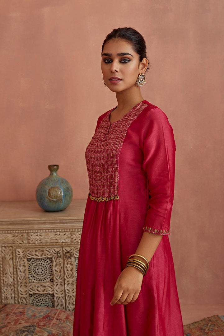 Appealing red Color Embroidery Work Bollywood Suits Set