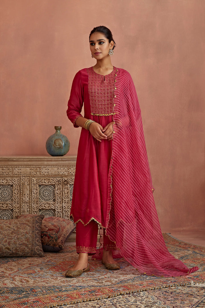 Appealing red Color Embroidery Work Bollywood Suits Set