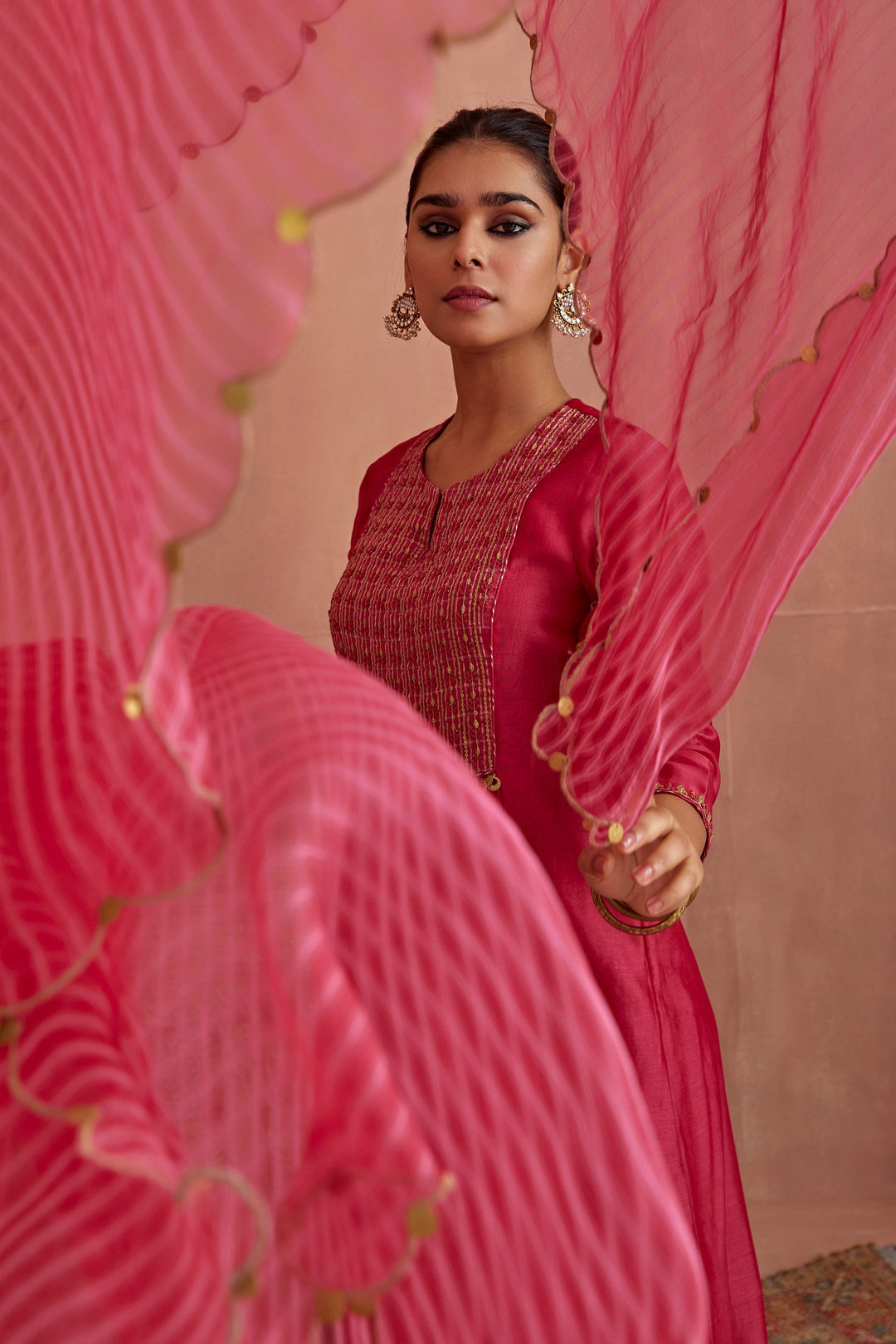 Appealing red Color Embroidery Work Bollywood Suits Set