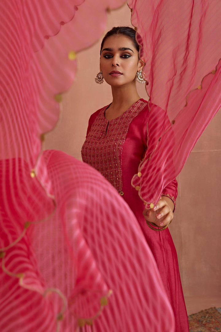 Appealing red Color Embroidery Work Bollywood Suits Set