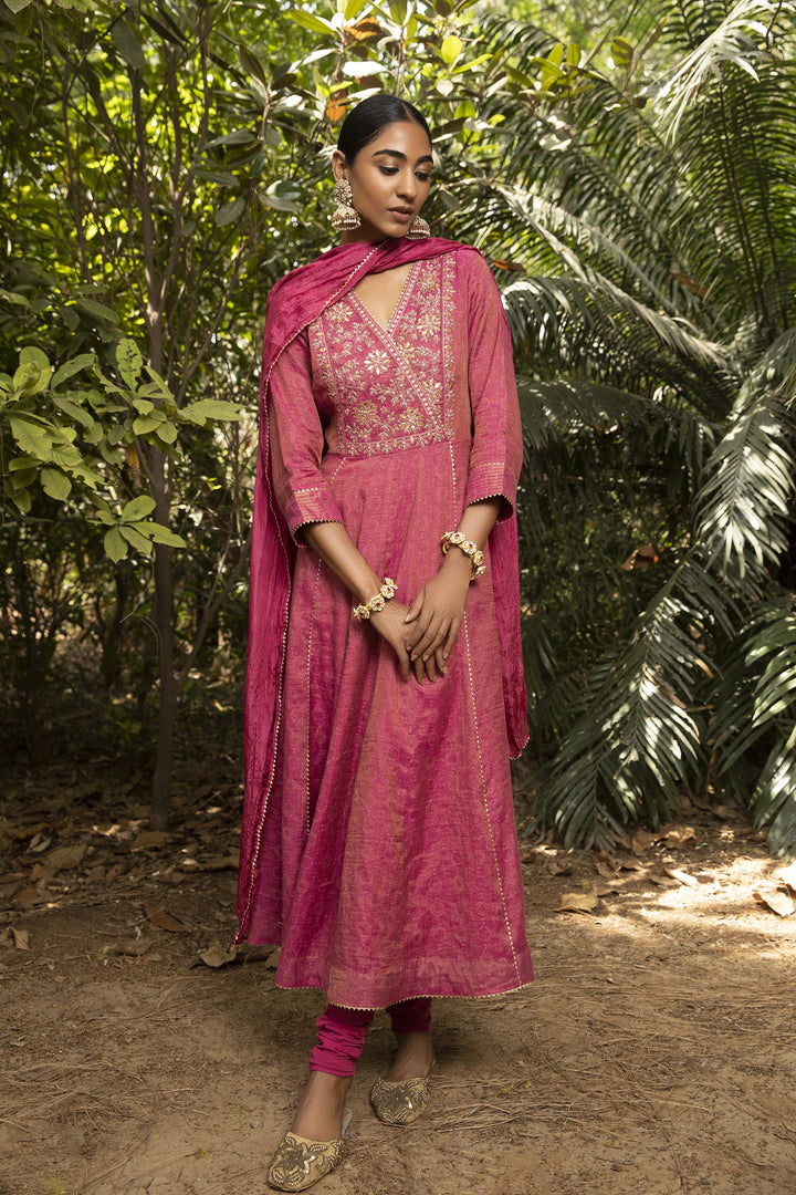 Designer pink color Hand Embroidery Work Sarara Kurti Online