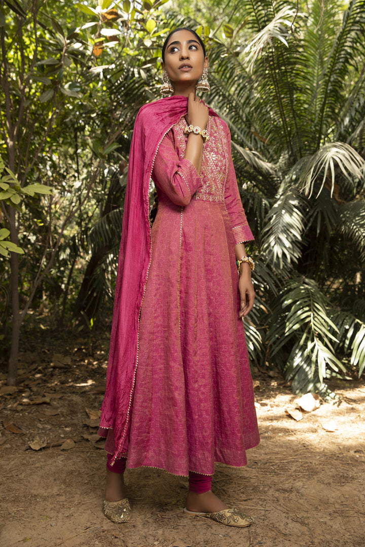 Designer pink color Hand Embroidery Work Sarara Kurti Online