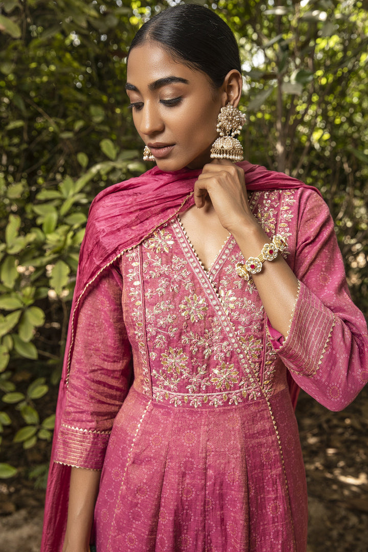 Designer pink color Hand Embroidery Work Sarara Kurti Online
