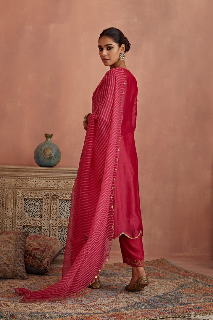 Appealing red Color Embroidery Work Bollywood Suits Set