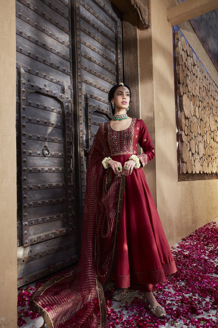Appealing maroon Color Heavy Embroidery Work Trendy Kurti N Plazo