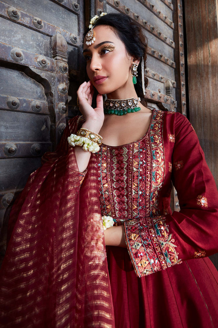 Appealing maroon Color Heavy Embroidery Work Trendy Kurti N Plazo