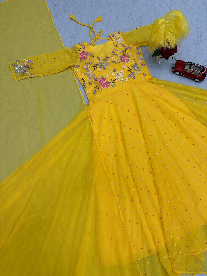 Heavy Designer Mirror South Silk White Gown For Girls