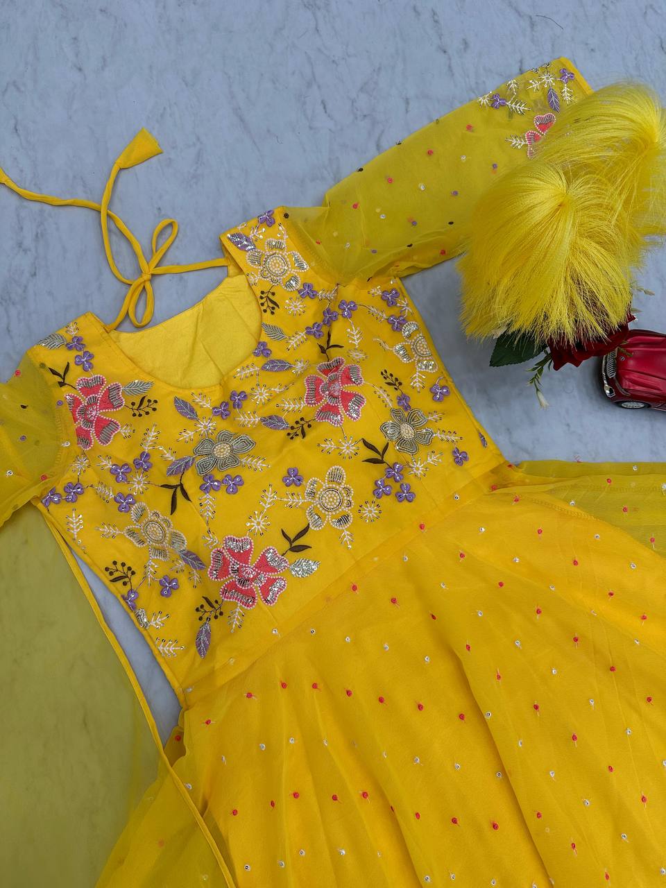 Heavy Designer Mirror South Silk White Gown For Girls