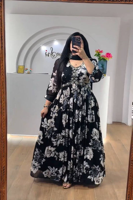 Attractive Digital Multi Printed Party wear Gown for girls