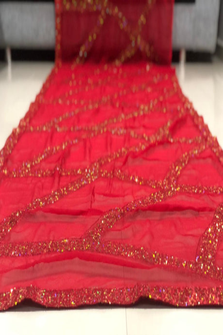 embroidered red color sarees for women