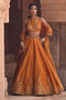 marigold yellow Designer Party Wear Embroidery Work Mirror Lehenga For Girls