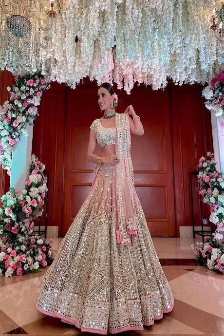 Art Silk Designer Multi color Beautiful Lehenga Blouse Design for bride