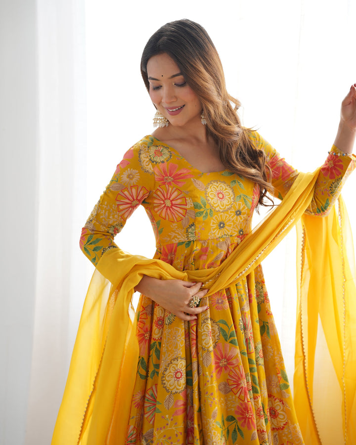Mirror Designer yellow color Heavy Salwar Suits Designs