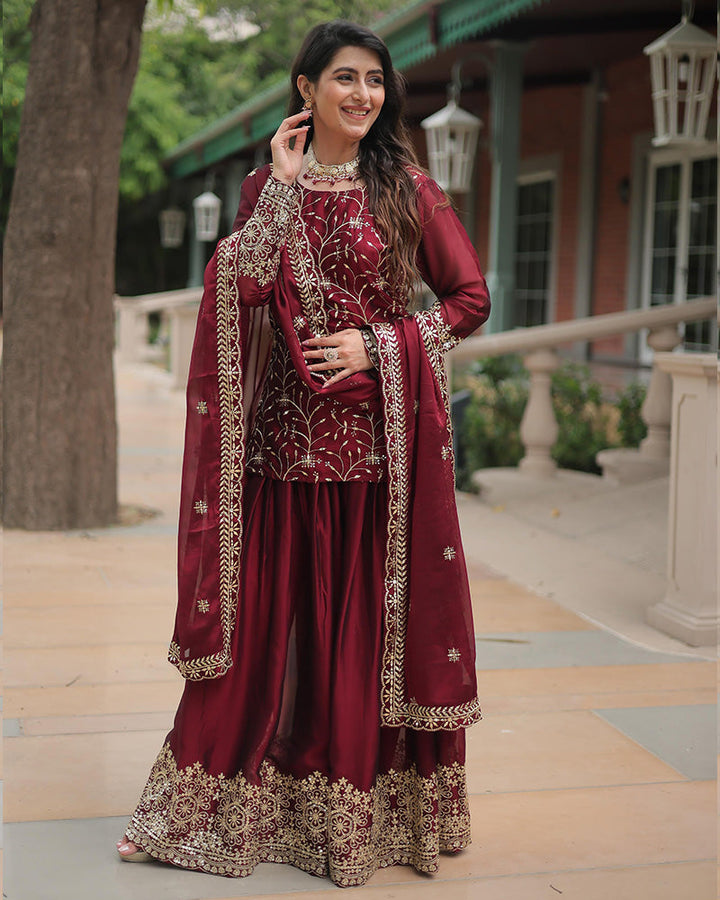 Embroidery Hand Work South Silk Gown For Women