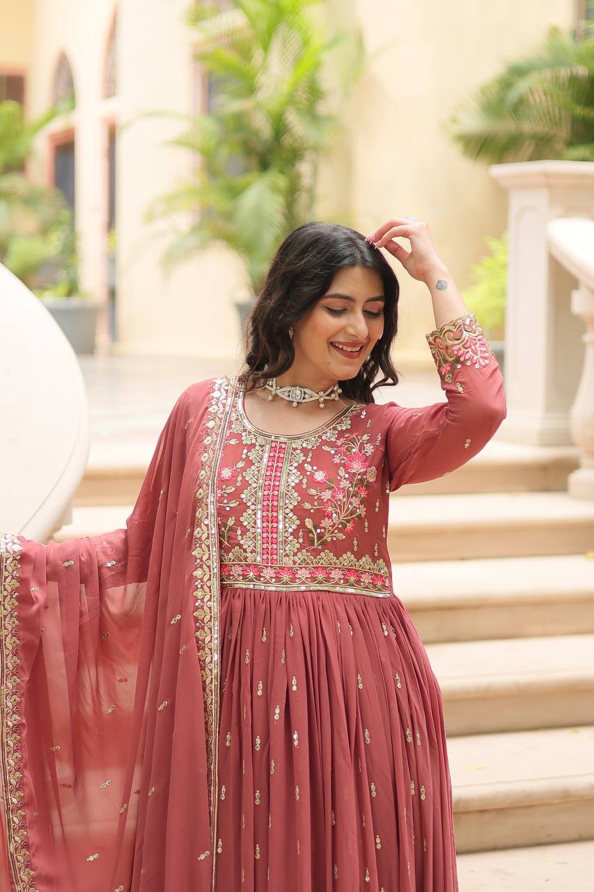 Admirable Round Flair Party Wear Silk Gown for women