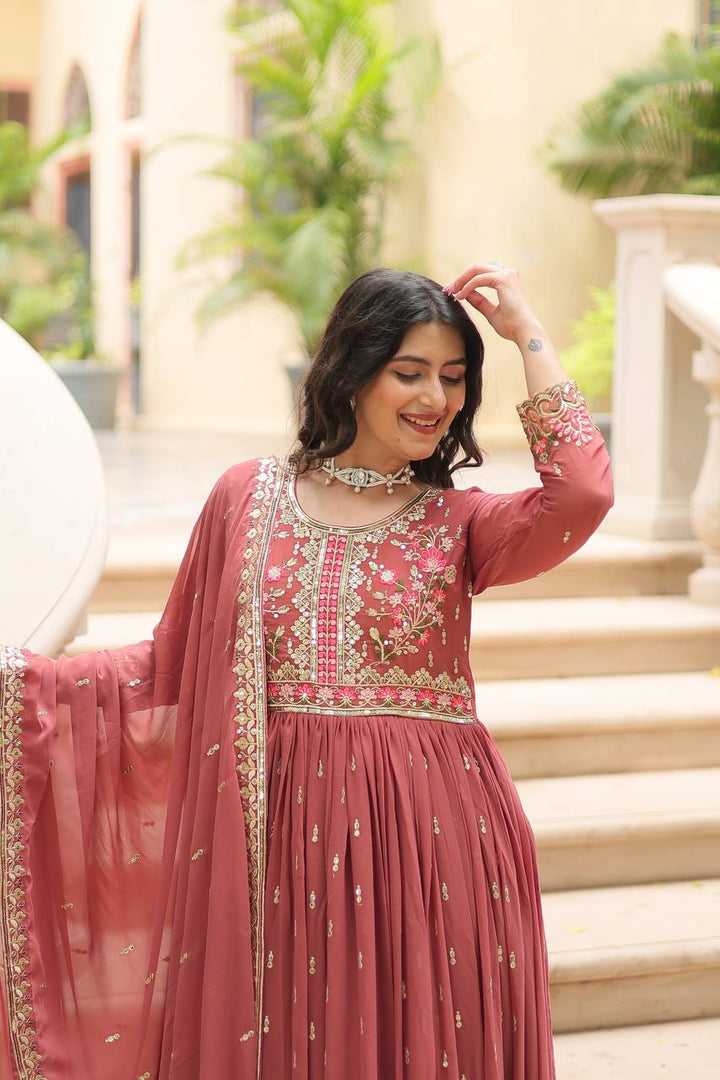 Admirable Round Flair Party Wear Silk Gown for women