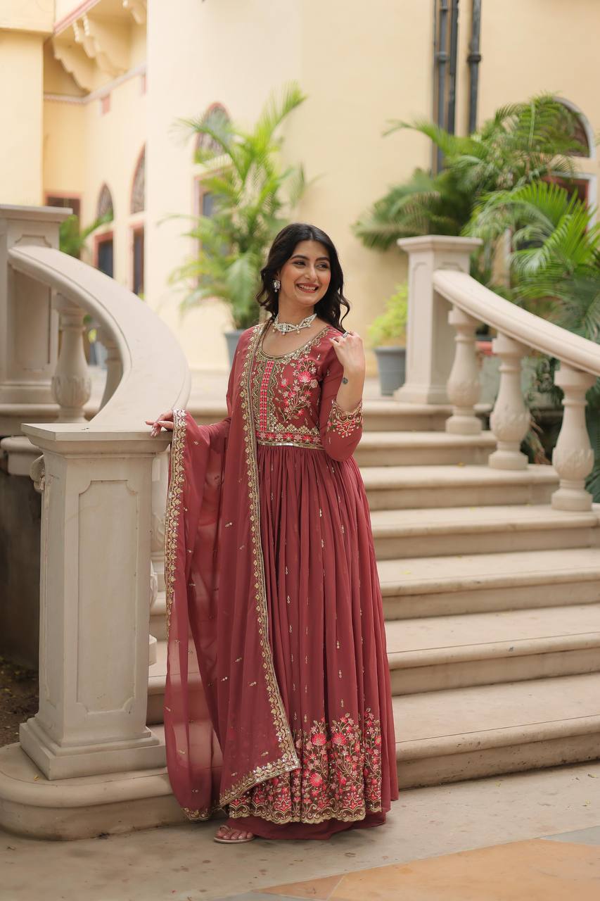 Admirable Round Flair Party Wear Silk Gown for women