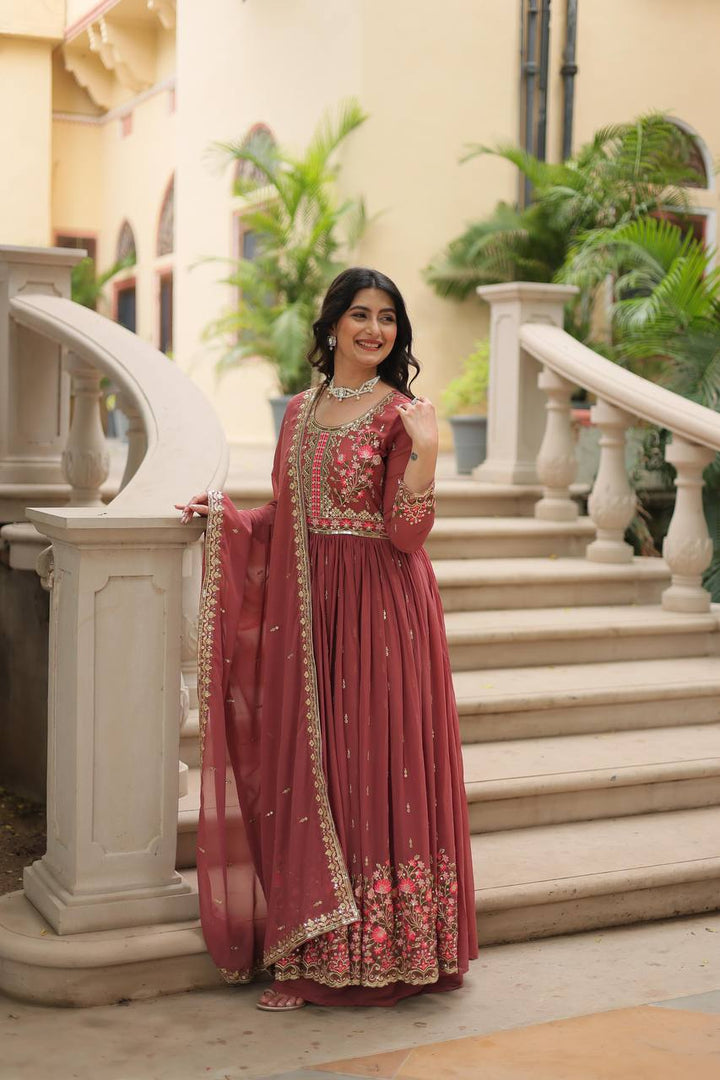 Admirable Round Flair Party Wear Silk Gown for women