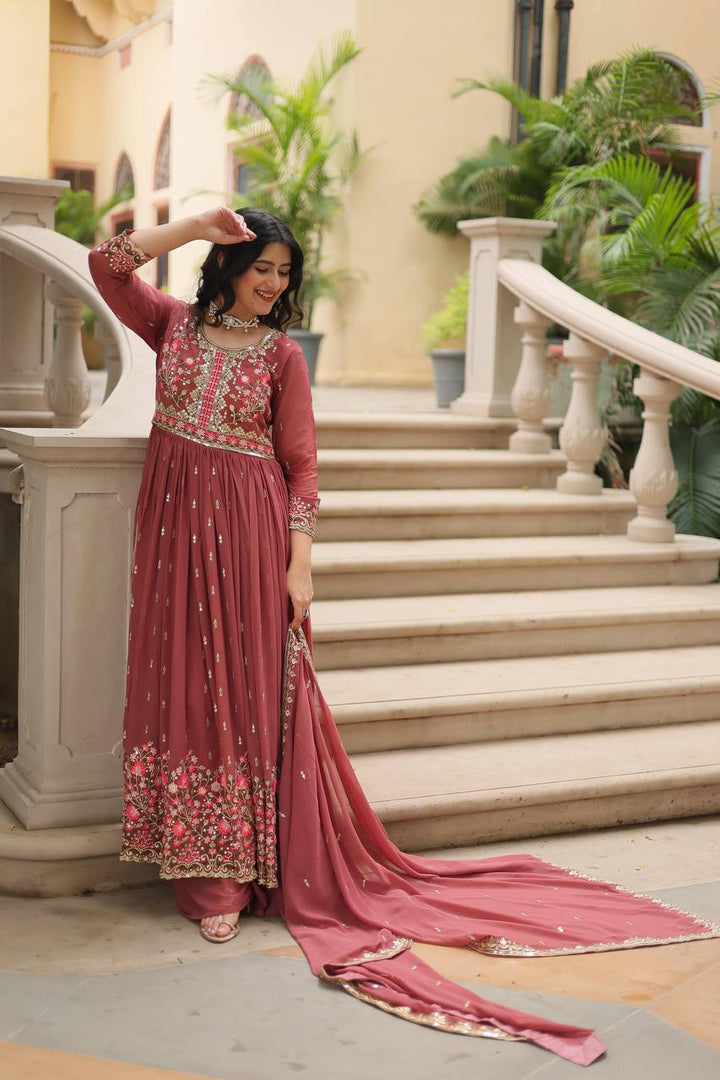 Admirable Round Flair Party Wear Silk Gown for women