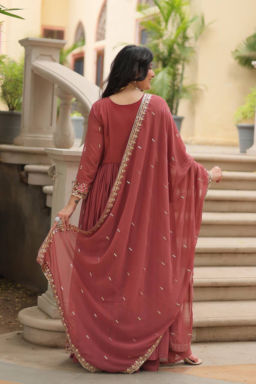 Admirable Round Flair Party Wear Silk Gown for women