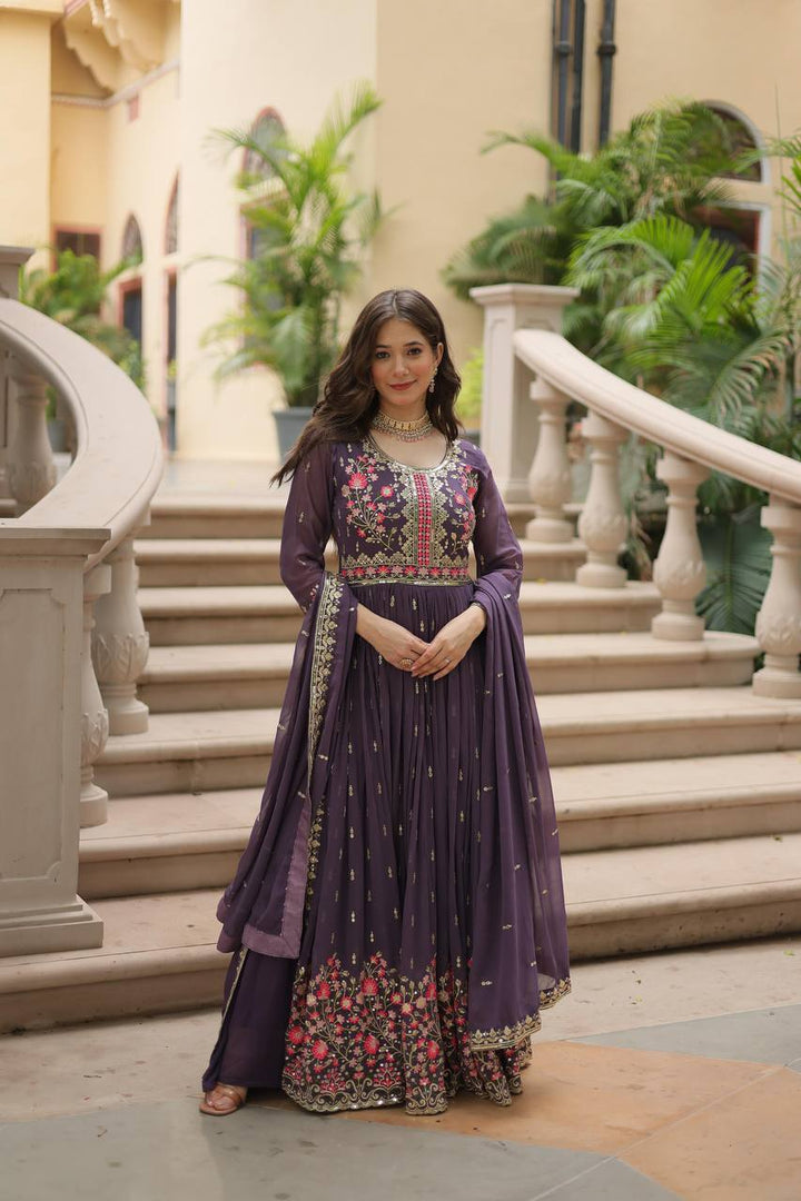 purple Color Printed Salwar Suits Desgins Collection