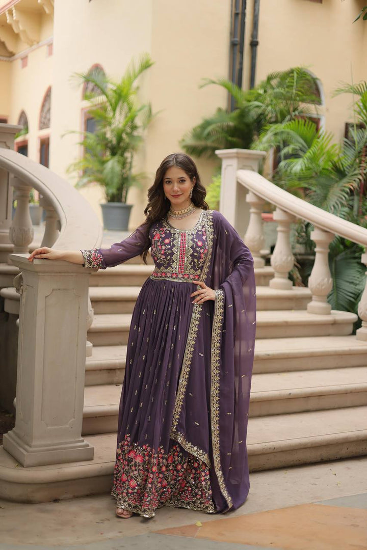 purple Color Printed Salwar Suits Desgins Collection