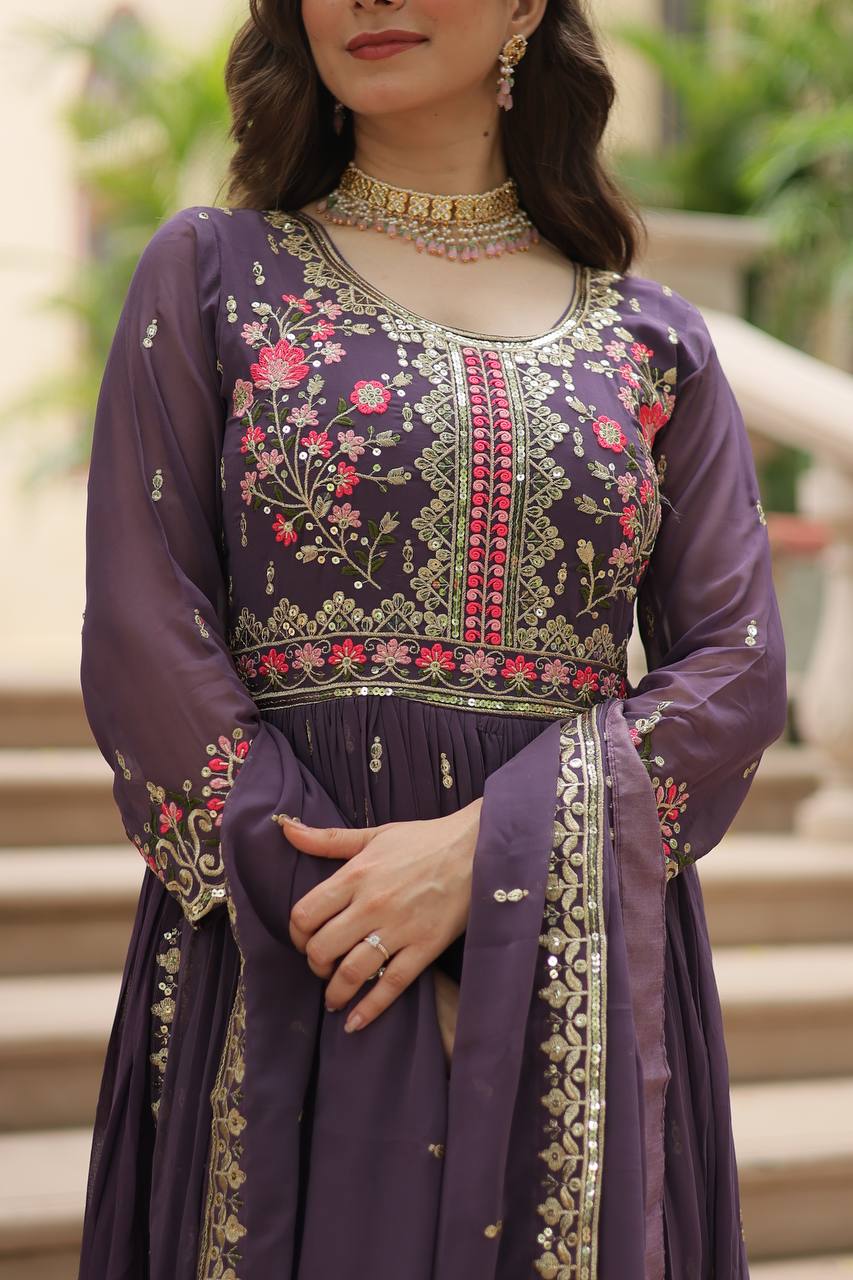 purple Color Printed Salwar Suits Desgins Collection