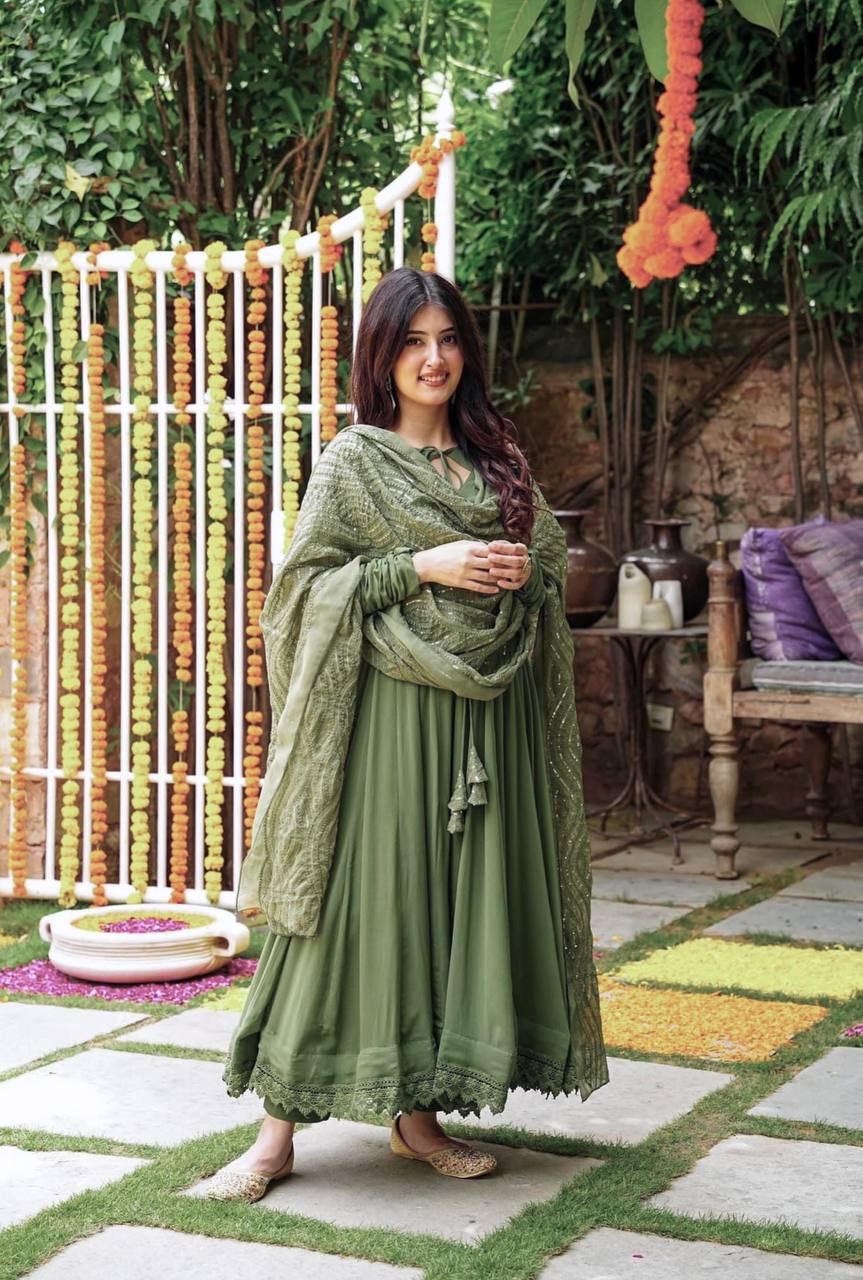 Designer Chicken Heavy Work South Silk Online Gown for girls