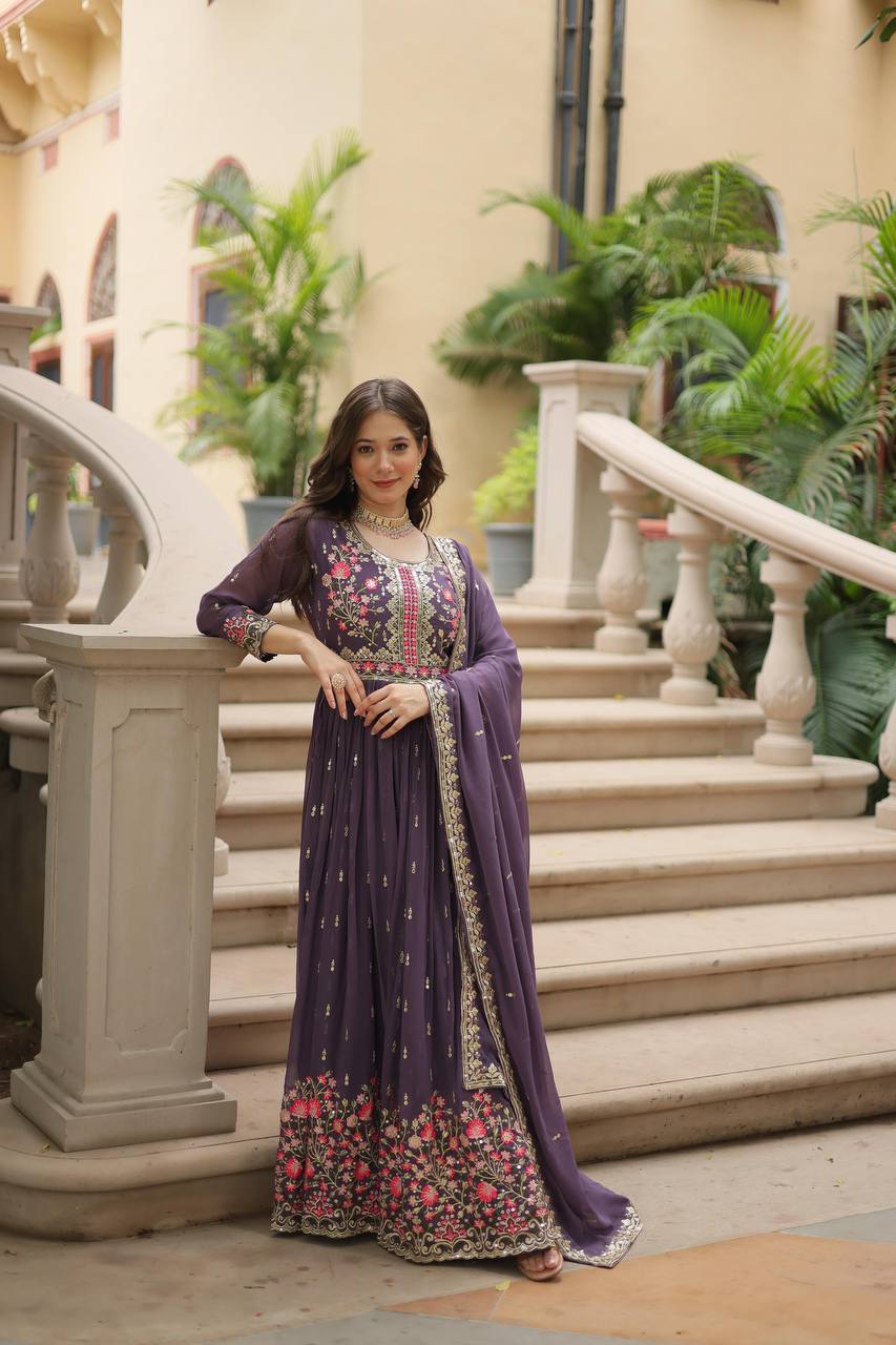 purple Color Printed Salwar Suits Desgins Collection