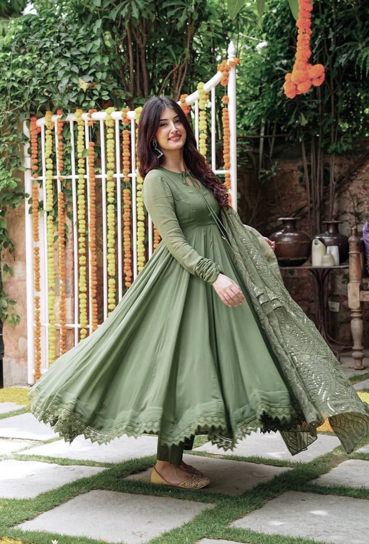 Designer Chicken Heavy Work South Silk Online Gown for girls
