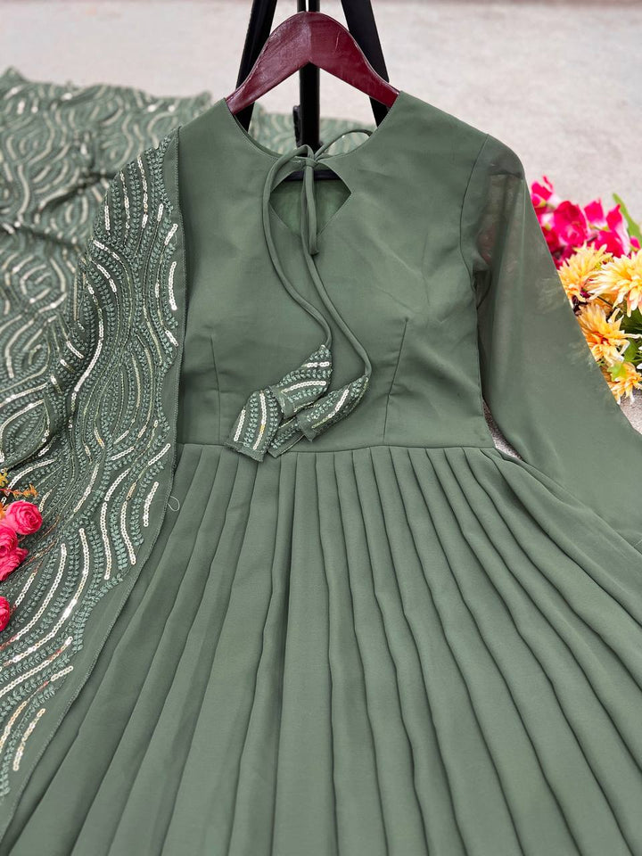 Designer Chicken Heavy Work South Silk Online Gown for girls