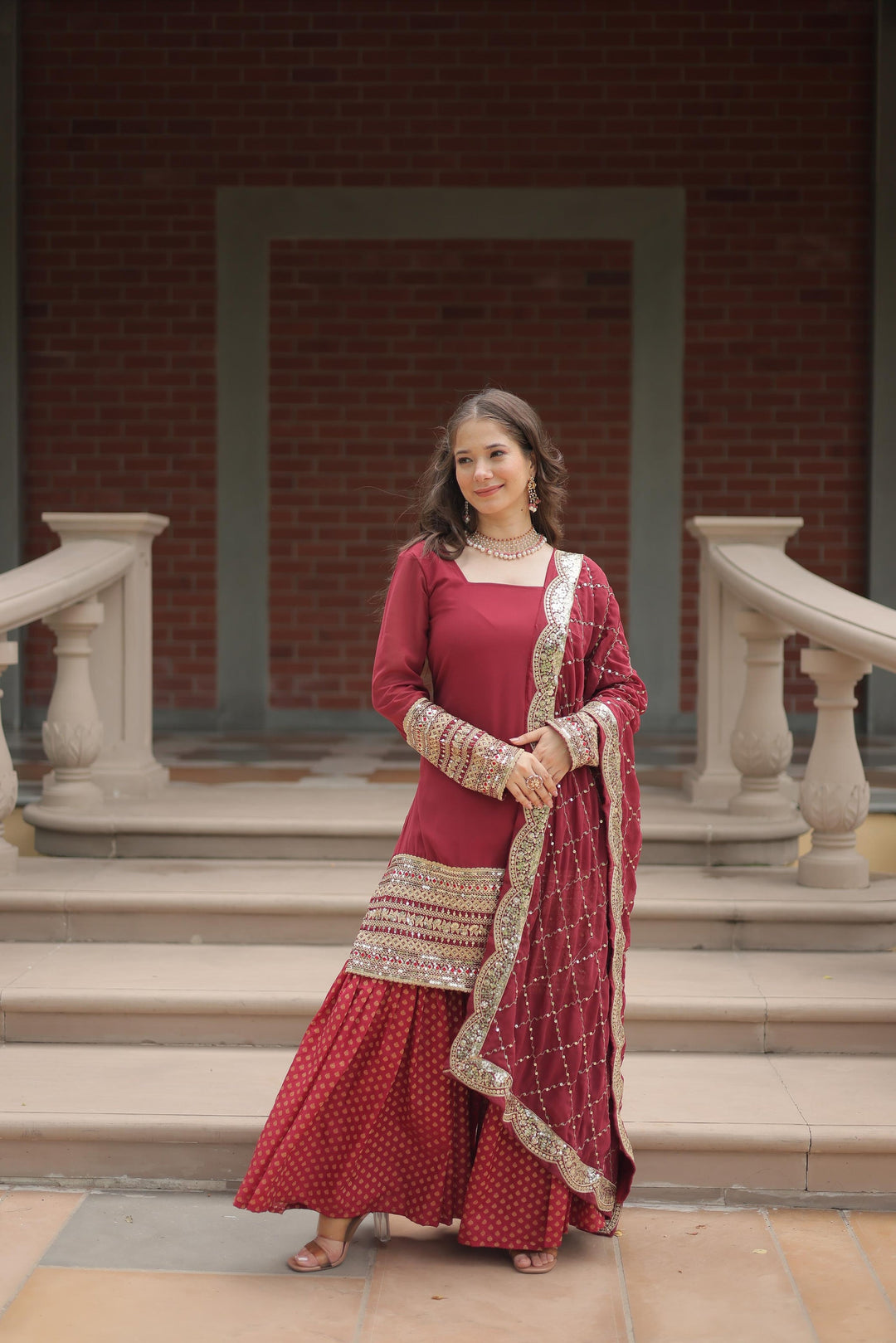 Amazing maroon Color Designer Onine Kurti N Sarara