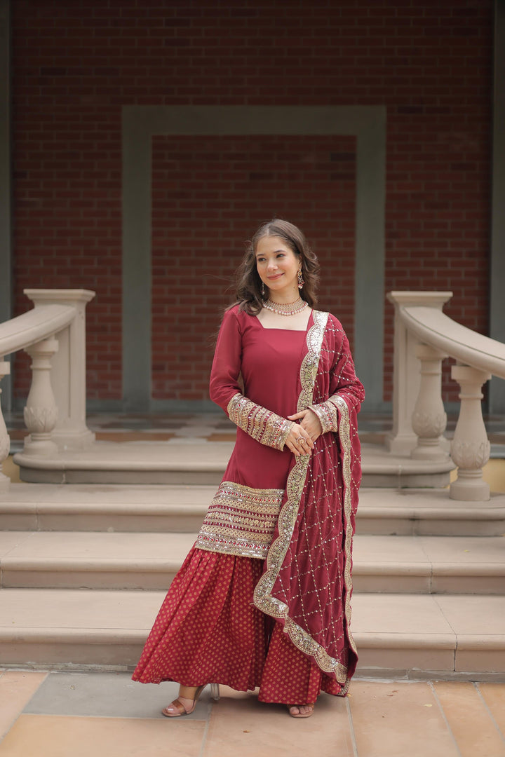 Amazing maroon Color Designer Onine Kurti N Sarara