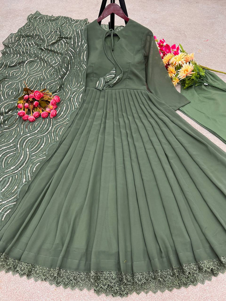 Designer Chicken Heavy Work South Silk Online Gown for girls
