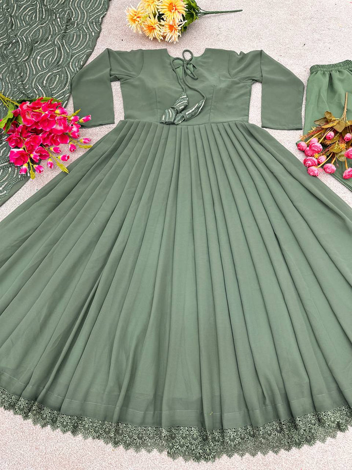 Designer Chicken Heavy Work South Silk Online Gown for girls