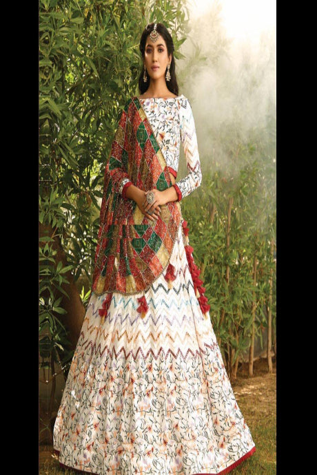 white color Designer Jardoshi Work Lehenga Choli for girls
