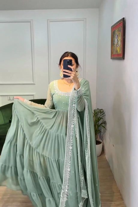 Pure Designer SequvanceEmbroidery Work Gown For Girls Party Wear