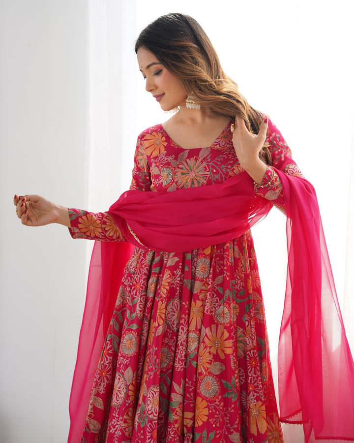 Embroidery Hand Work Round Flair Gown Online for women