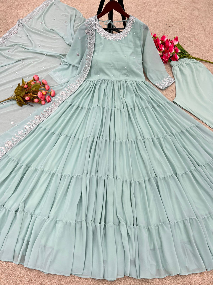 Pure Designer SequvanceEmbroidery Work Gown For Girls Party Wear