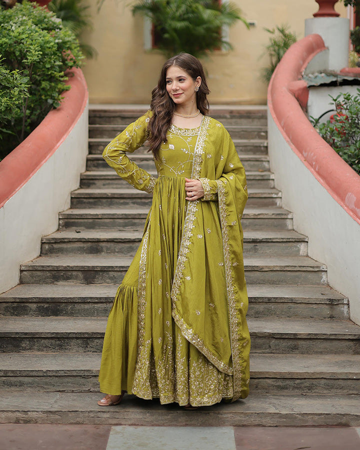 green Colored Occasional Wear Acttress Wear Three Piece