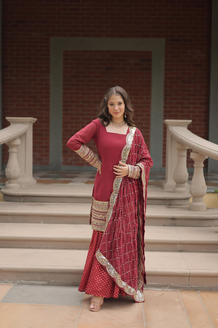 Amazing maroon Color Designer Onine Kurti N Sarara