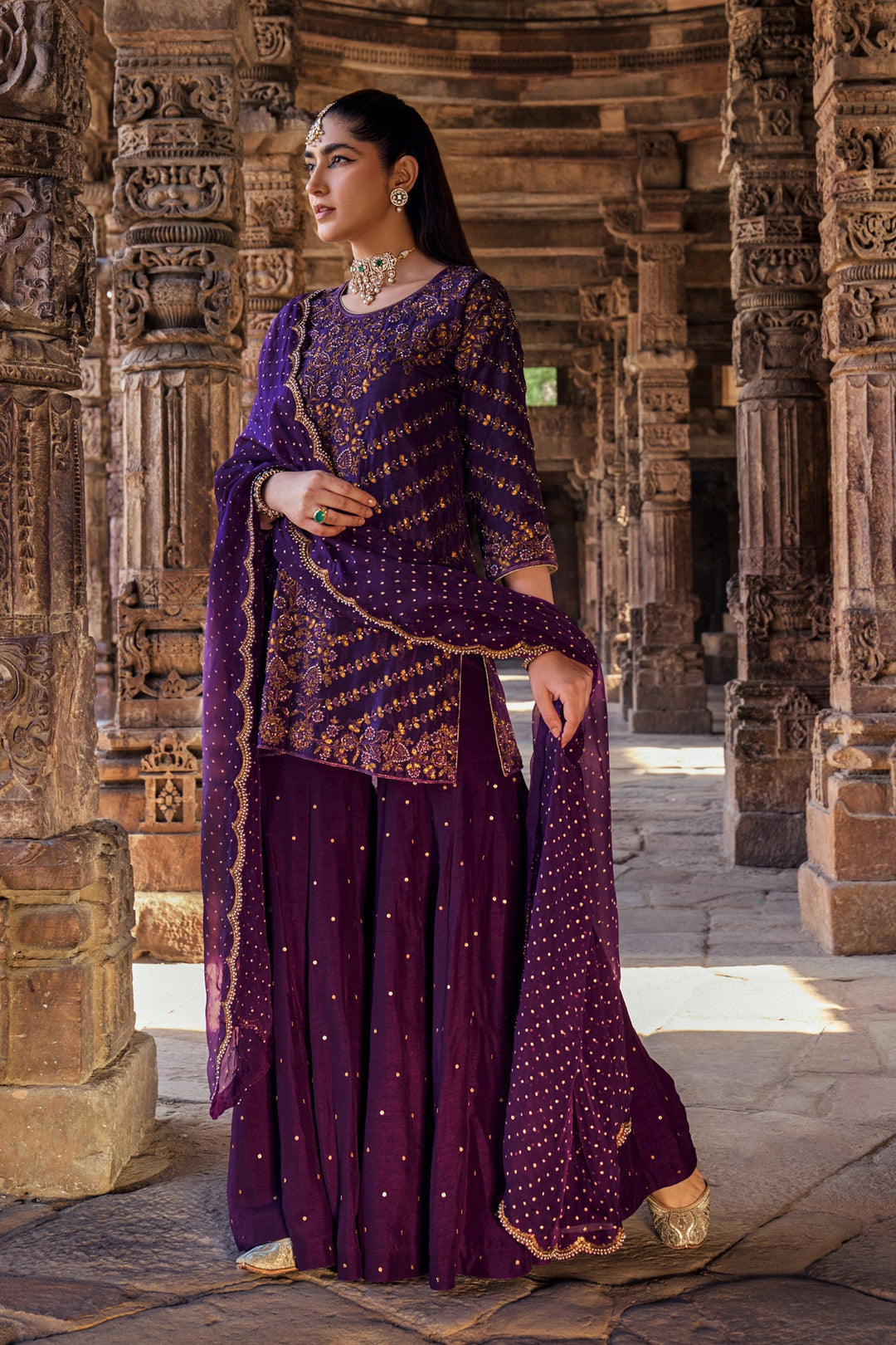 Pure Georgette purple color Embroidery and Hand Work Latest Designer Gown