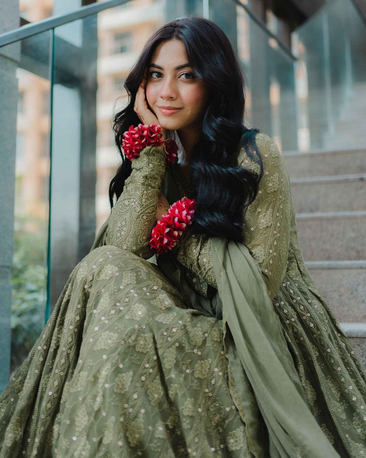 Stylish Soft Heavy Silk color Anarkali Flared Gown for ladies