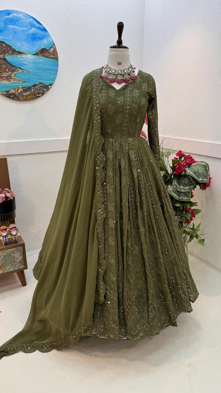 Stylish Soft Heavy Silk color Anarkali Flared Gown for ladies